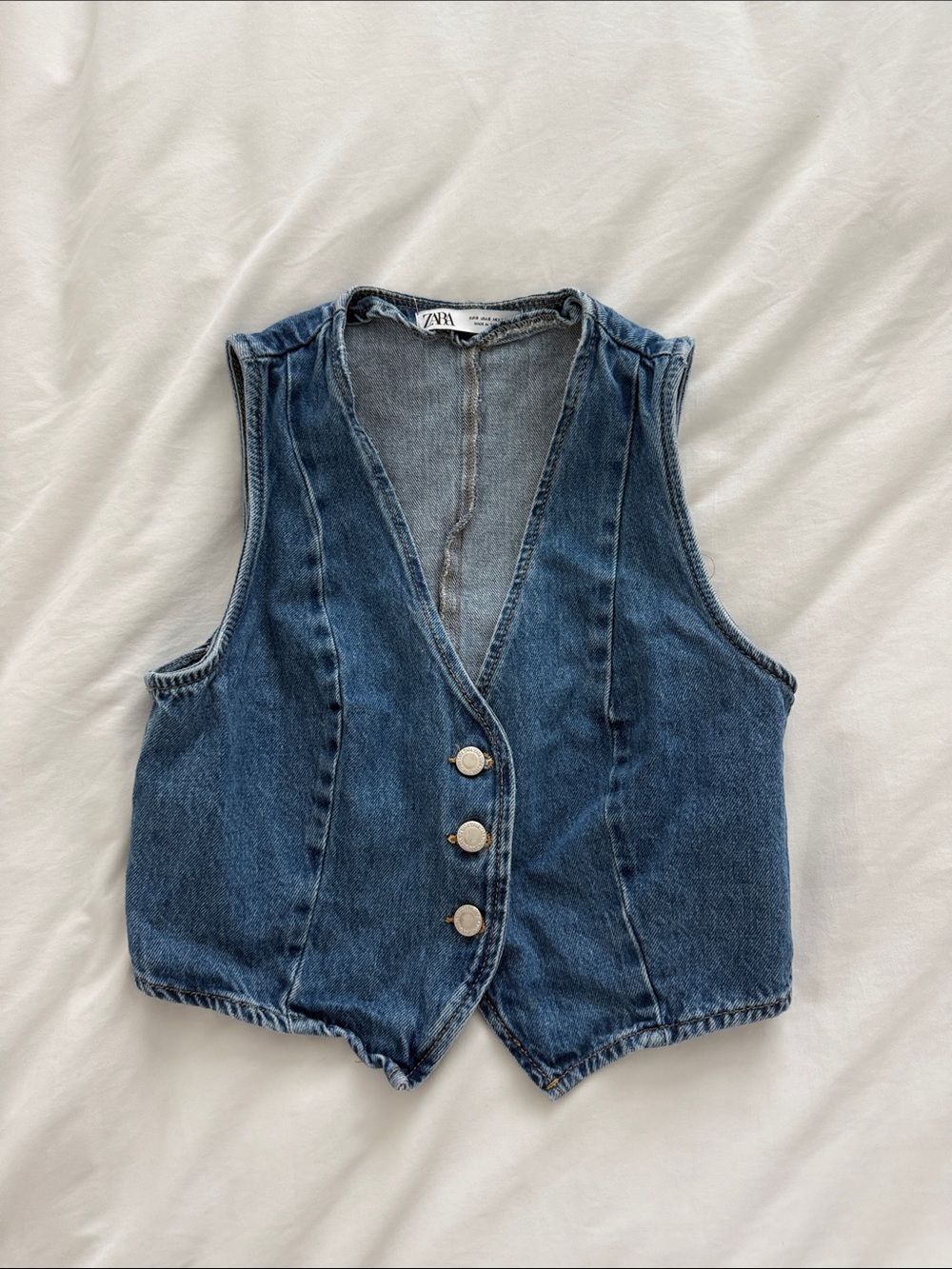 Zara Denim Button-Front Vest in Blue
